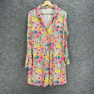 Littlesleepies Sleepshirt Women XL Pink Floral Button Up Collared Long Sleeve